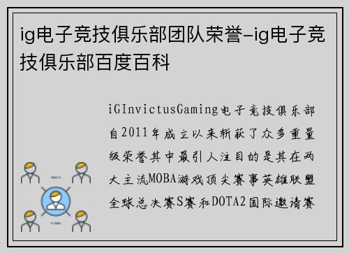 ig电子竞技俱乐部团队荣誉-ig电子竞技俱乐部百度百科