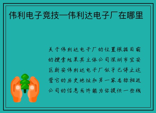 伟利电子竞技—伟利达电子厂在哪里